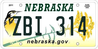 NE license plate ZBI314