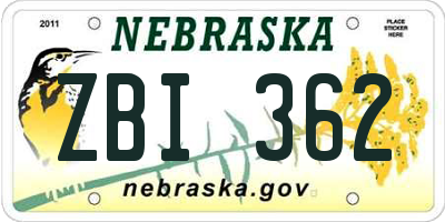 NE license plate ZBI362