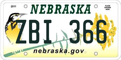 NE license plate ZBI366