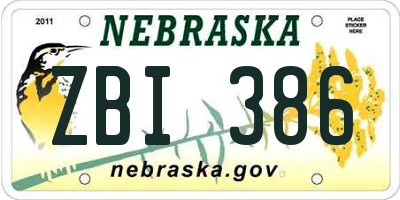 NE license plate ZBI386