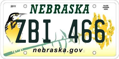 NE license plate ZBI466