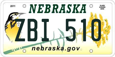 NE license plate ZBI510