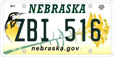 NE license plate ZBI516