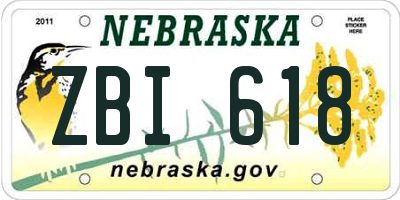 NE license plate ZBI618