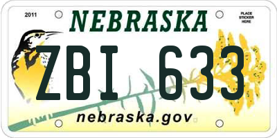 NE license plate ZBI633
