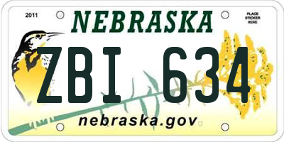 NE license plate ZBI634