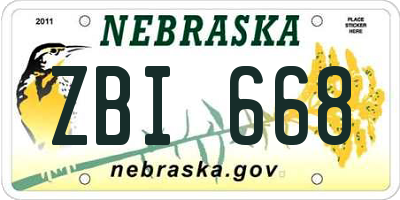 NE license plate ZBI668