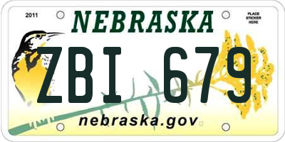 NE license plate ZBI679