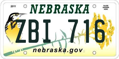 NE license plate ZBI716
