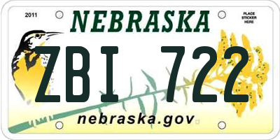 NE license plate ZBI722