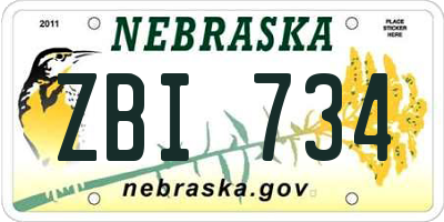 NE license plate ZBI734