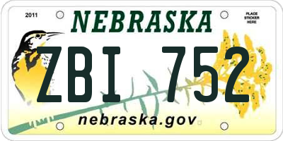 NE license plate ZBI752