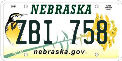 NE license plate ZBI758