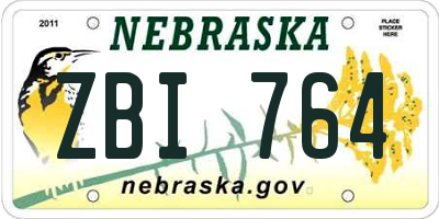 NE license plate ZBI764