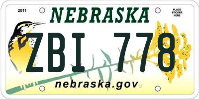 NE license plate ZBI778