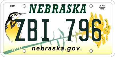 NE license plate ZBI796