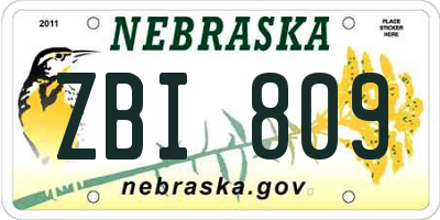 NE license plate ZBI809
