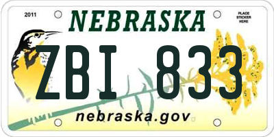 NE license plate ZBI833