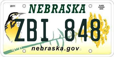 NE license plate ZBI848