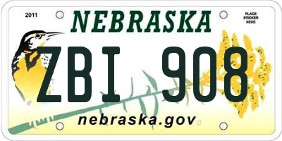 NE license plate ZBI908