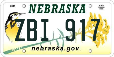 NE license plate ZBI917