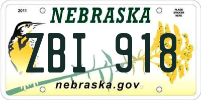 NE license plate ZBI918