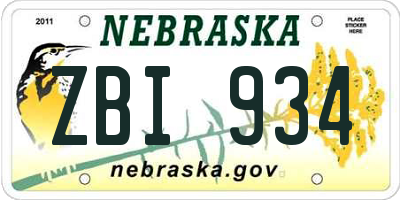 NE license plate ZBI934