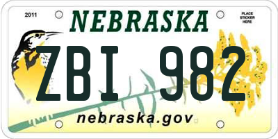 NE license plate ZBI982