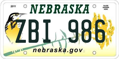 NE license plate ZBI986
