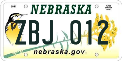 NE license plate ZBJ012