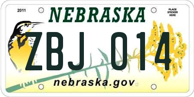 NE license plate ZBJ014