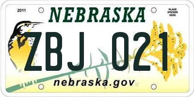 NE license plate ZBJ021
