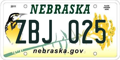 NE license plate ZBJ025
