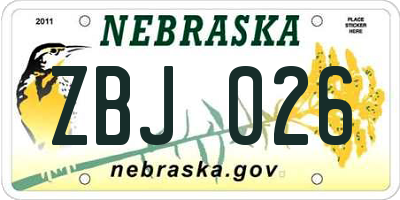 NE license plate ZBJ026