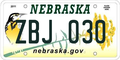 NE license plate ZBJ030