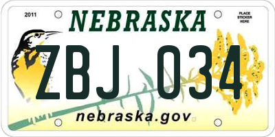 NE license plate ZBJ034
