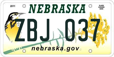 NE license plate ZBJ037