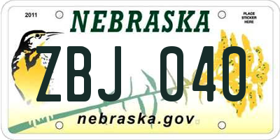 NE license plate ZBJ040