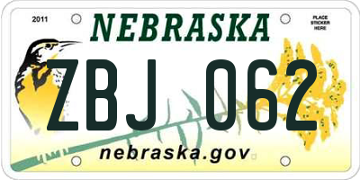 NE license plate ZBJ062