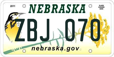 NE license plate ZBJ070