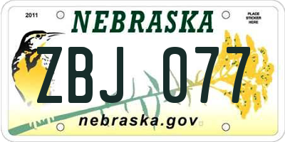 NE license plate ZBJ077