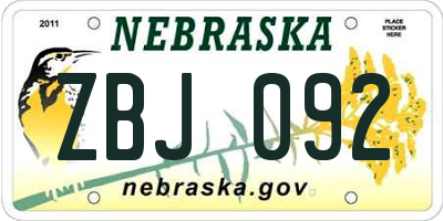 NE license plate ZBJ092