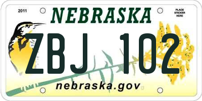 NE license plate ZBJ102