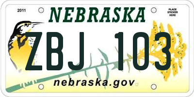 NE license plate ZBJ103