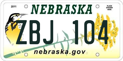 NE license plate ZBJ104