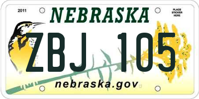 NE license plate ZBJ105