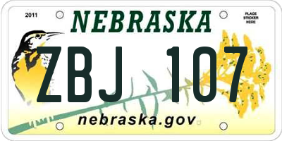 NE license plate ZBJ107