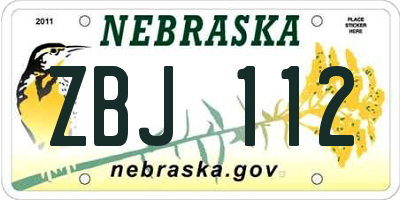 NE license plate ZBJ112