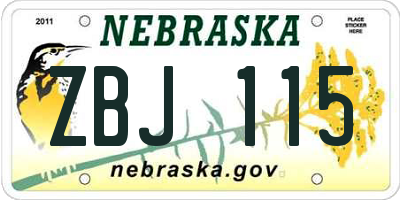 NE license plate ZBJ115