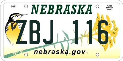 NE license plate ZBJ116